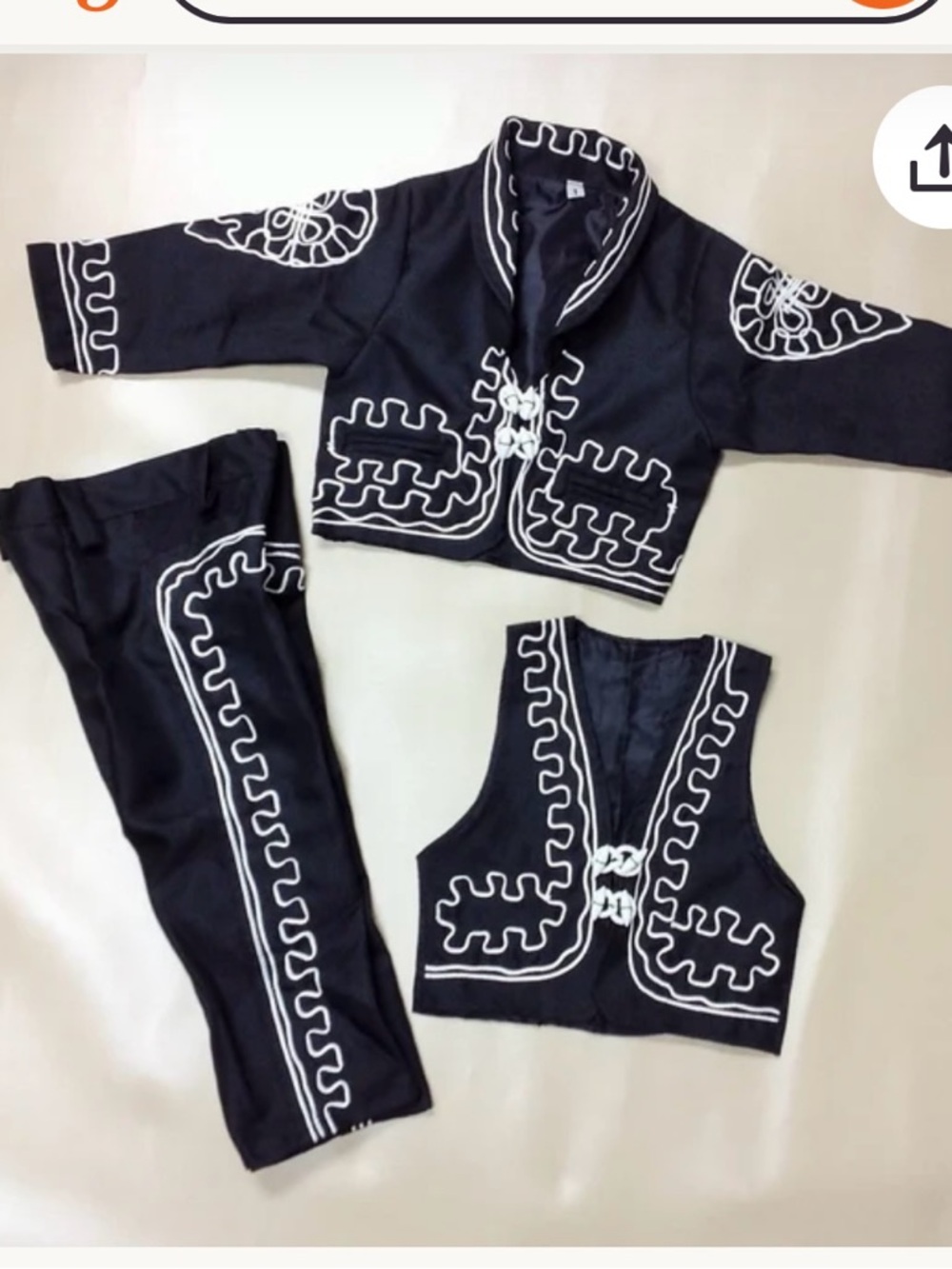 Black Charro Embroidered 3-Piece Jacket Vest and Pant Set